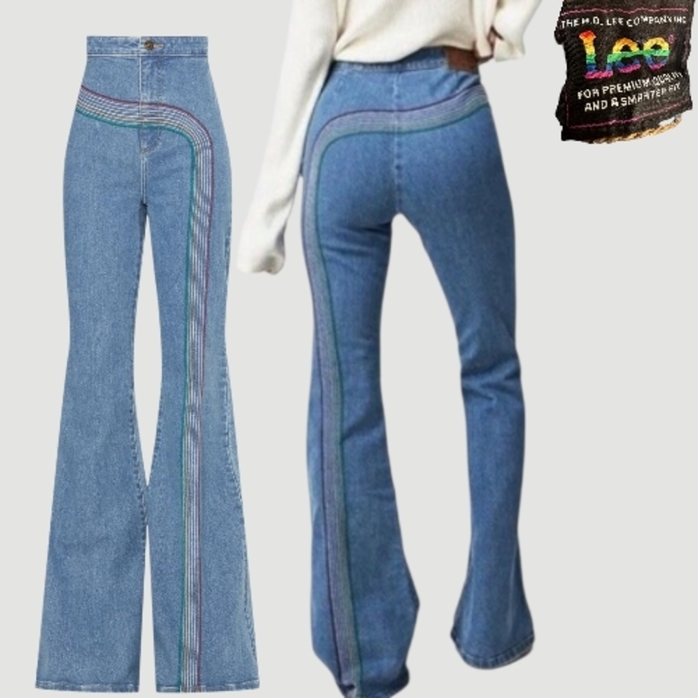 LEE Women's Light Wash High-Rise Rainbow Super Flare Jeans size 30/ US 10 - Picture 5 of 6